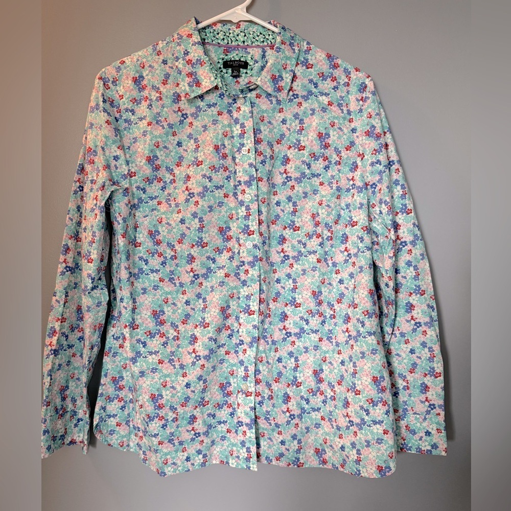 Talbots Colorful Floral Button Down Lovely Ditsy Blouse 100% Cotton Womens Sz Lp